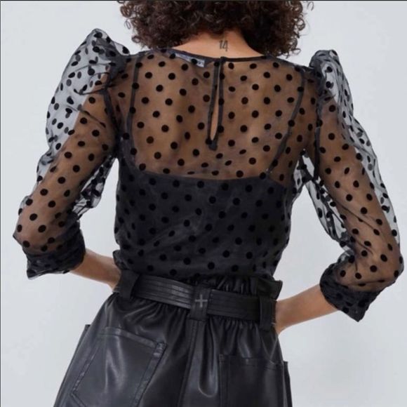 COPY - Zara Black Organza Polka Dot Crop Blouse NWT - Picture 4 of 14